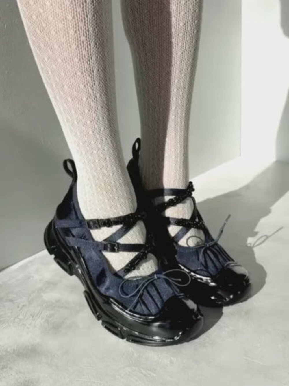 Double Zero Navy Blue Satin Ballet Sneakers - Picture 1 of 11